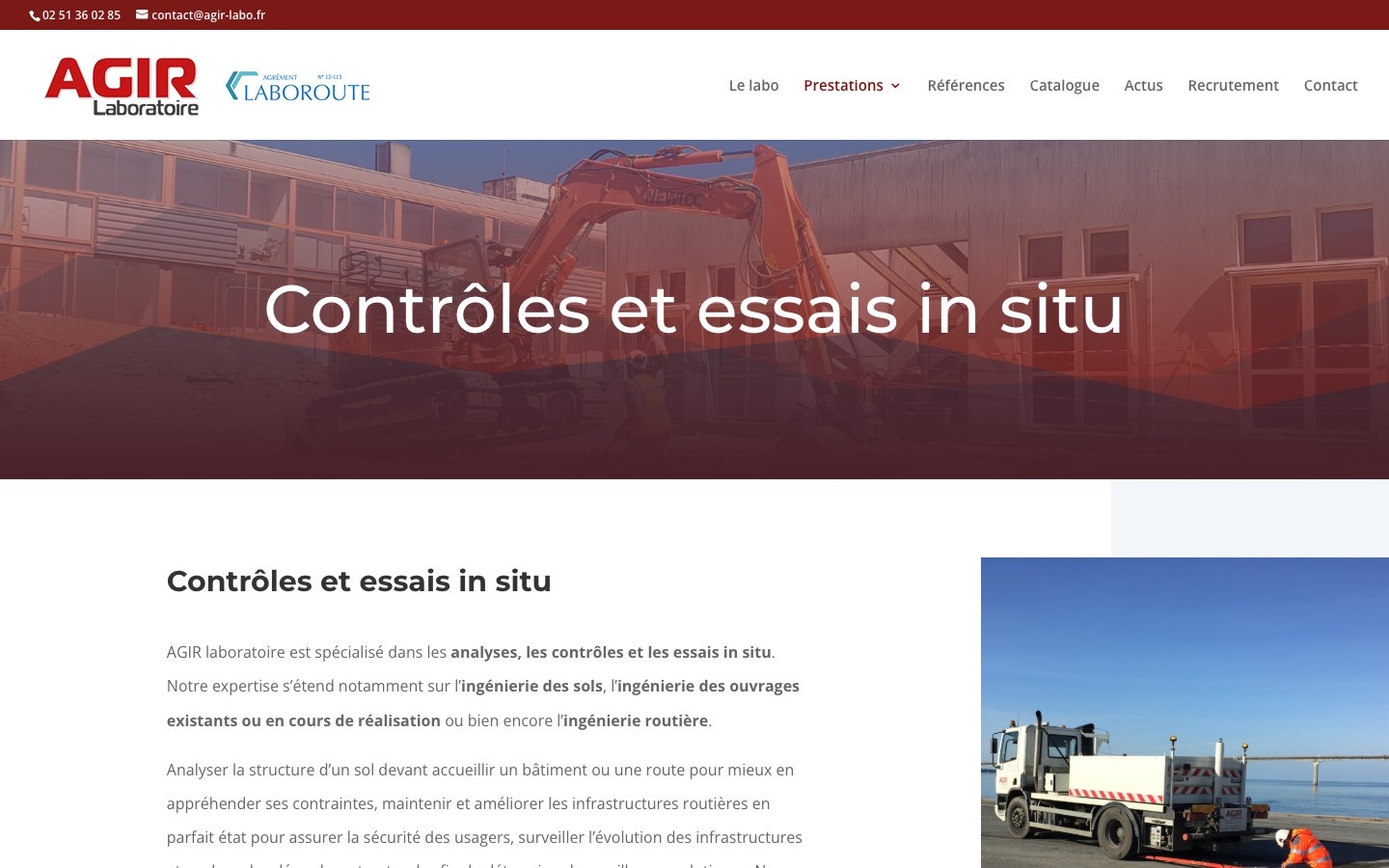 Page Contrôles et essais in situ du site agir-labo.fr