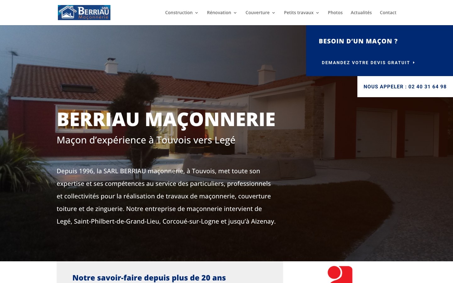 Page d'accueil du site maconnerie-berriau.fr : maçon d'expérience à Touvois vers Legé