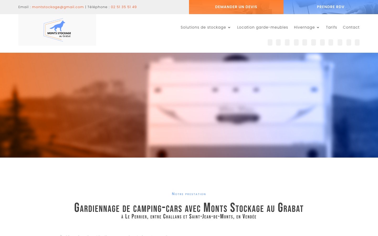 Page Gardiennage de camping-cars du site hivernage-vendee.com