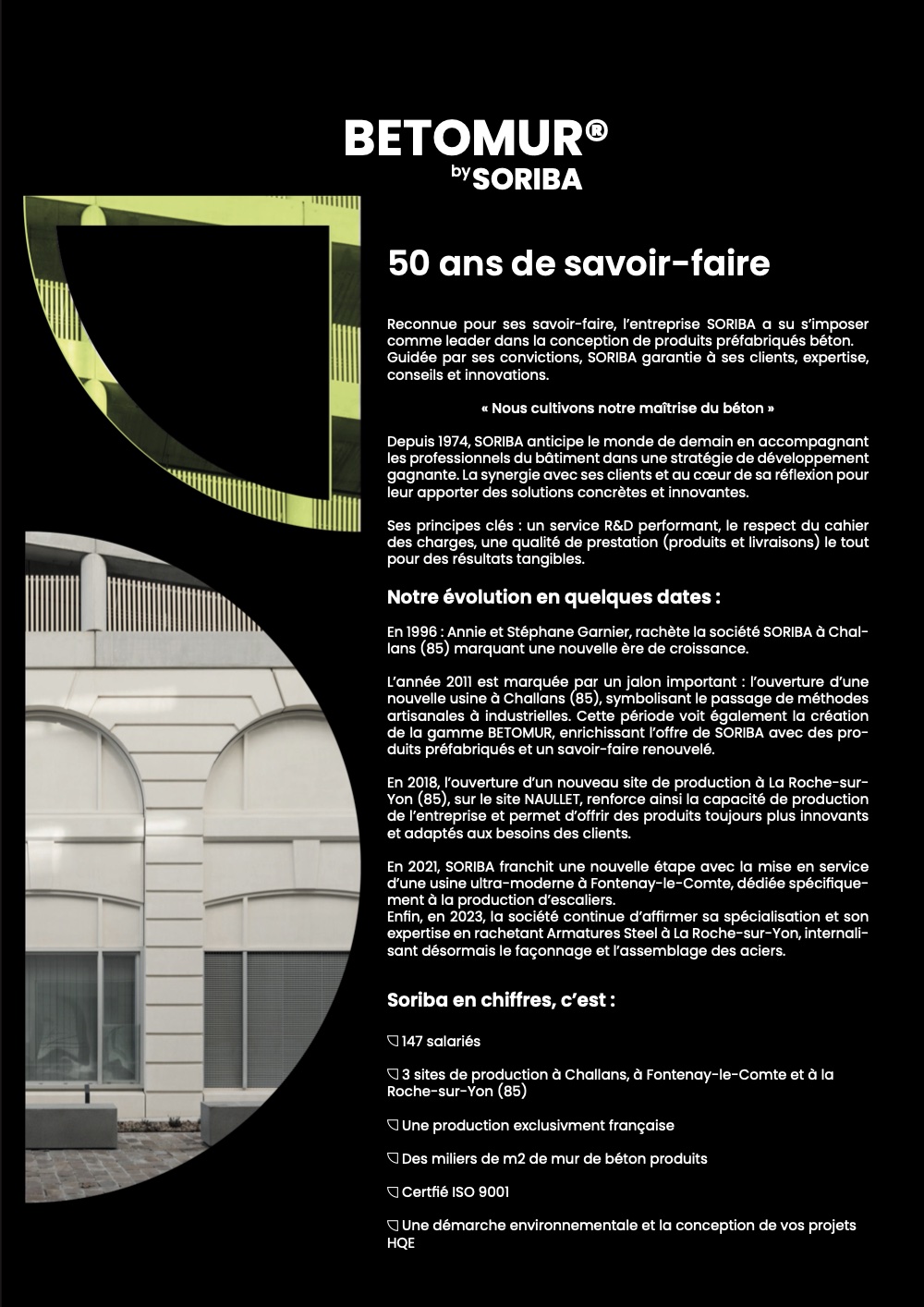 Page « 50 ans de savoir-faire » de la plaquette Soriba