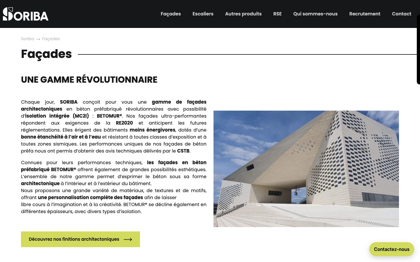 Page Façades du site soriba.fr